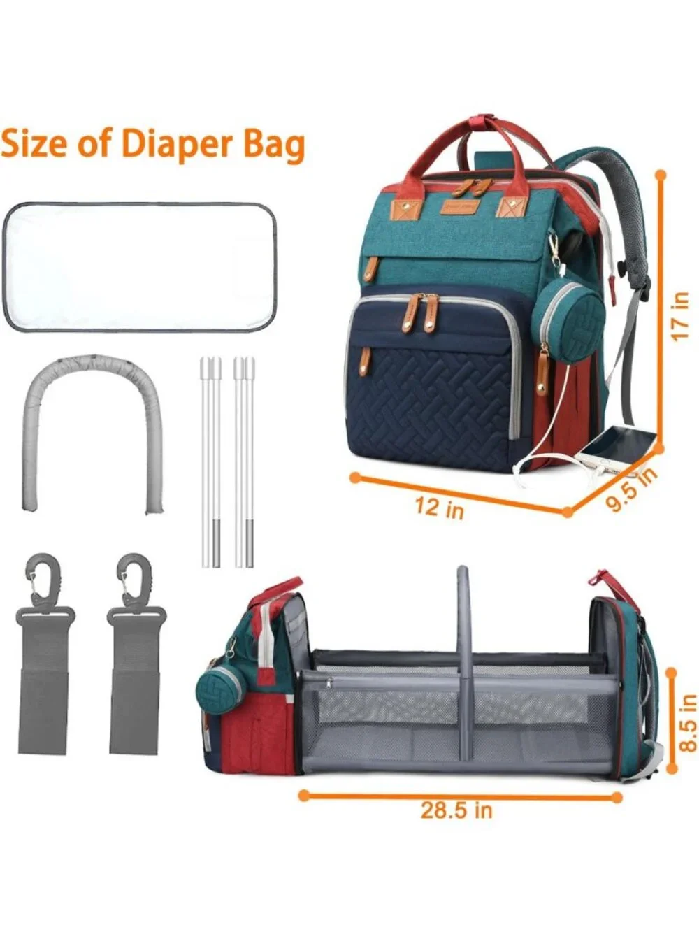 Stylish Waterproof Diaper Bag Backpack with Changing Station & USB Port - Large